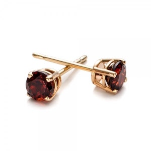 Tiny 14k Solid Yellow Gold or White Gold 0.5 Carat Natural Red Garnet Stud Earrings, Elegant Classic Garnet Gemstone Jewelry, Anniversary