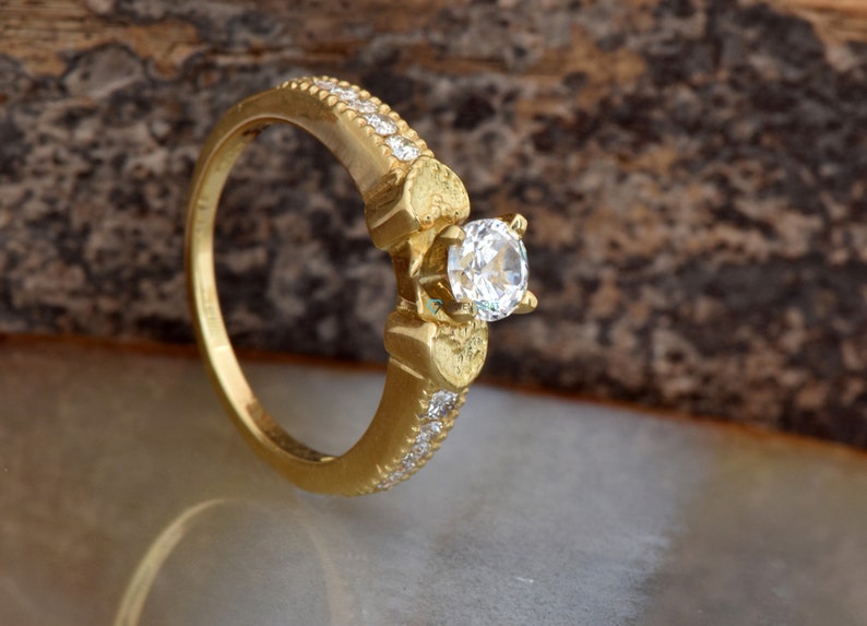 Nachlass Verlobungsring-Art-Deco-Verlobungsring-1/2 Karat Versprechen Ring-Solid Goldring-Brautring-Gold Solitärring-Herz-Diamantring Bild 8