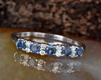 Sapphire wedding band-Sapphire eternity band-Blue sapphire engagement ring-Blue sapphire band-Sapphire ring vintage-Sapphire eternity ring