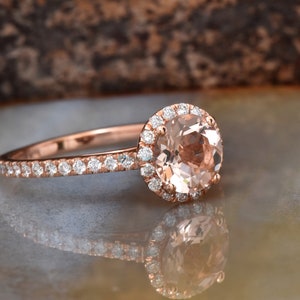 Halo Engagement Ring-morganite Engagement Ring Rose Gold-pink - Etsy