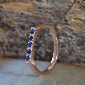 Sapphire Wedding Band in 14K/18K Gold, Dainty Genuine Blue Sapphire Ring, Minimalist September Birthstone Jewelry
