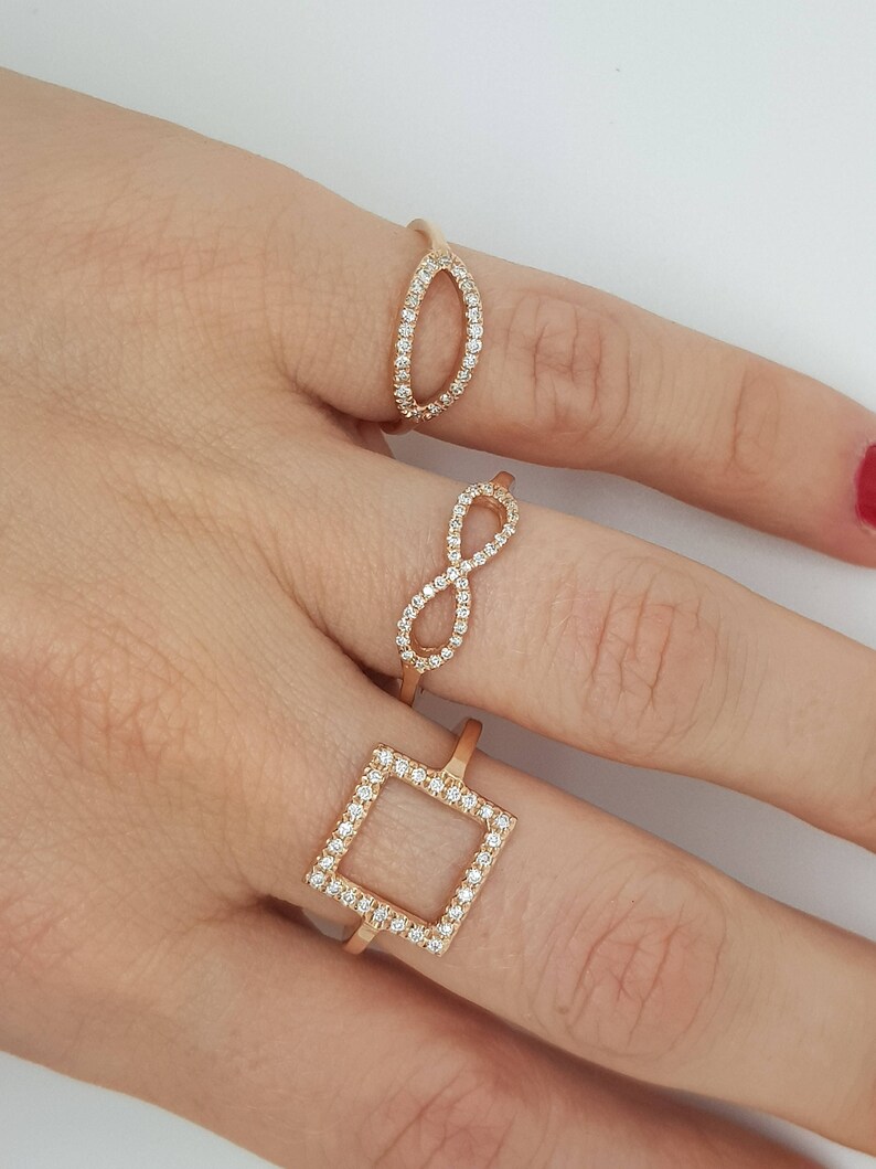 Micro pave band-Art nouveau ring-Diamond Ring- Diamond Oval Ring-14k rose gold ring- Fashion jewelry- Gold Statement Ring-Minimalist ring image 5