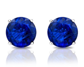 Pendientes clásicos diminutos de oro macizo de 14 k con zafiro azul de 0,5 quilates, elegantes joyas de zafiro natural, regalo para novia, esposa o madre.