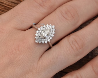 Double Halo Engagement Ring, Sunburst Ring, Gatsby Ring, Ballerina Ring, Art Deco Diamond Jewelry, Vintage Style Diamond Ring, 1.20 ct Ring