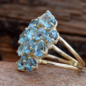 Blue Topaz ring-Gold ring-Anniversary ring-Natural blue topaz-Gold Statement Ring-Blue topaz engagement ring-Art deco ring-Multistone rings image 3