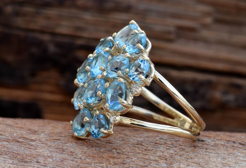 Blue Topaz ring-Gold ring-Anniversary ring-Natural blue topaz-Gold Statement Ring-Blue topaz engagement ring-Art deco ring-Multistone rings image 3