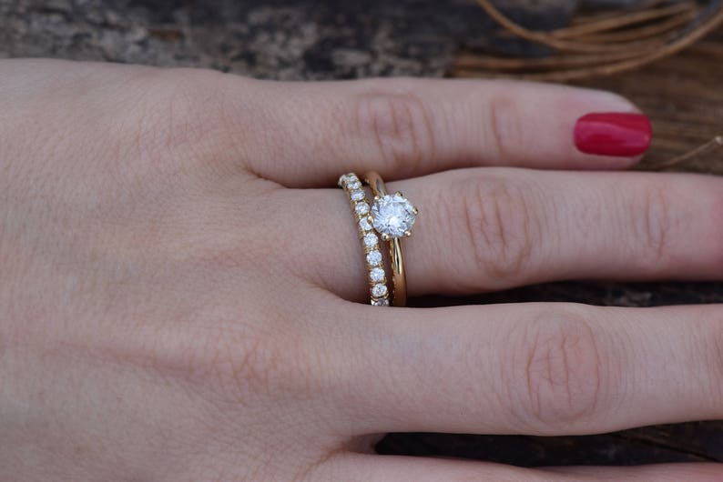 Bridal set rings yellow gold-Diamond wedding set 1.50 carat-Cluster wedding ring set-Promise ring-Art deco wedding ring set-Custom ring image 6