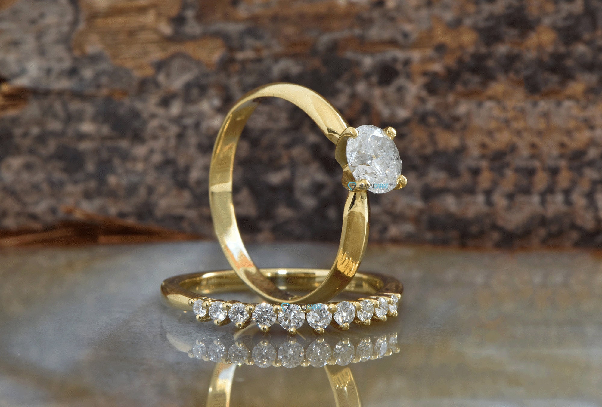 Bridal Set Rings Yellow Gold-diamond Wedding Set 1.50 Carat