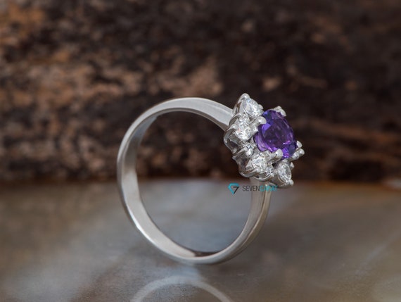 Flower Engagement Ring Amethyst Diamond Ring Amethyst Flower
