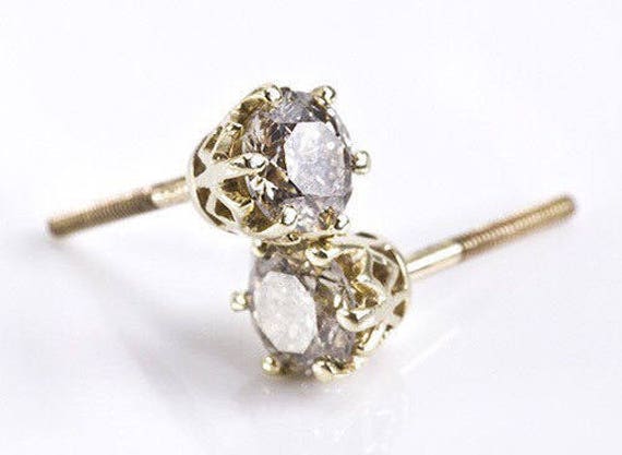 2 Carat Diamond Earrings Yellow Gold Earrings Diamond Stud Etsy