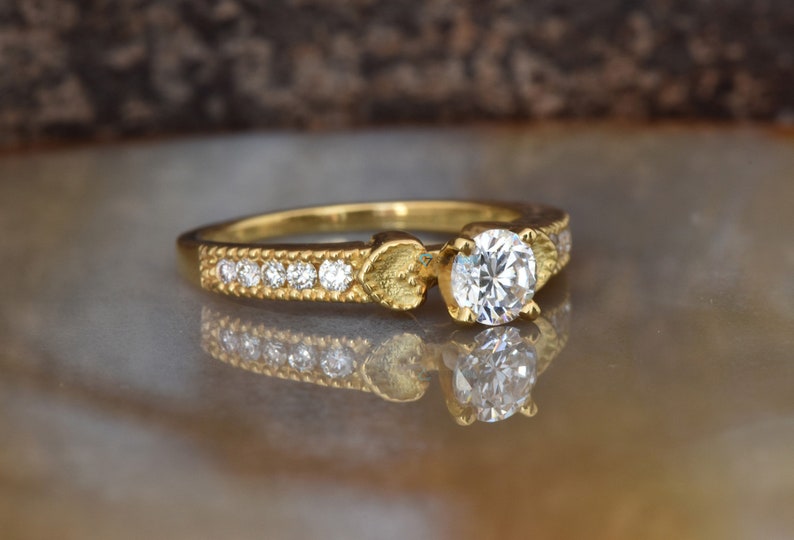 Nachlass Verlobungsring-Art-Deco-Verlobungsring-1/2 Karat Versprechen Ring-Solid Goldring-Brautring-Gold Solitärring-Herz-Diamantring Bild 3