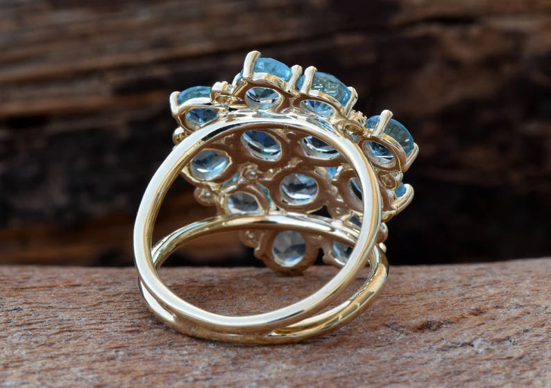 Blue Topaz ring-Gold ring-Anniversary ring-Natural blue topaz-Gold Statement Ring-Blue topaz engagement ring-Art deco ring-Multistone rings image 5