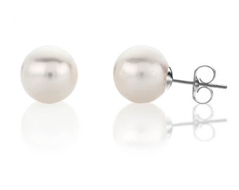 Pearl studs-Freshwater Pearl Earrings 8 mm-Minimalist pearl earrings-White Gold-Bridal Earrings-Wedding Jewelry-Bridal jewelry-Birthday gift