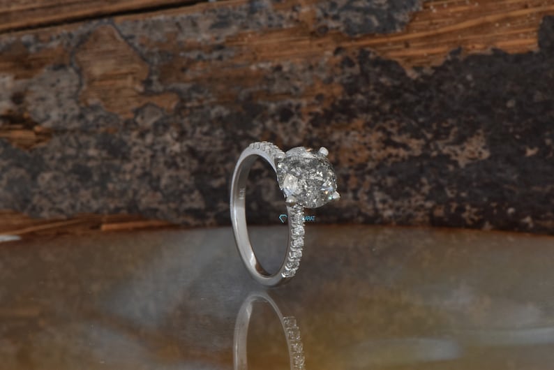 2ct salt & pepper diamond-Salt and Pepper diamond engagement ring-4 prong solitaire ring-2 ct diamond-Salt and pepper ring-Grey diamond ring image 8