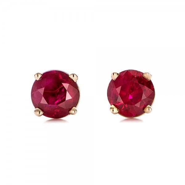 .02 cttw. Solid 14k Yellow Gold Diamond & Red Simulated Ruby Simulated Birthstone Earrings 7mm x 3mm 
