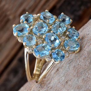 Blue Topaz ring-Gold ring-Anniversary ring-Natural blue topaz-Gold Statement Ring-Blue topaz engagement ring-Art deco ring-Multistone rings image 7