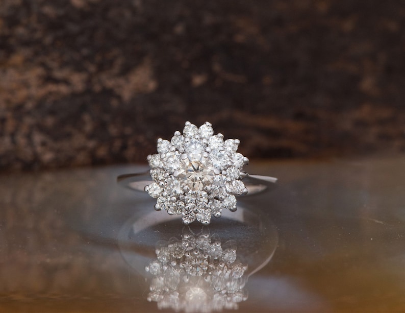 Vintage engagement ring diamond Solitaire 14K White Gold Etsy