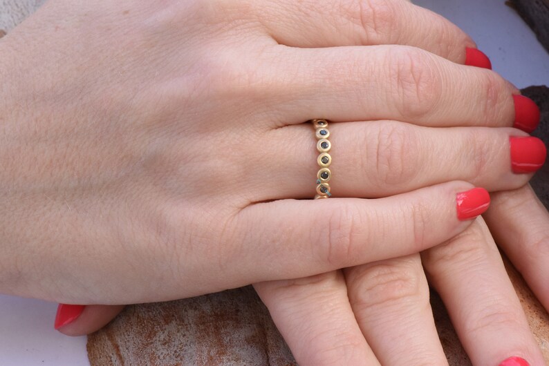 Black diamond band-Stacking rings-Black diamond ring-Wedding band-Eternity diamond ring-Eternity wedding band-Eternity ring-Matching rings image 7