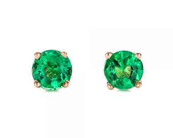 0.50 ct carat Emerald stud earrings -Green Emerald-Handmade Emerald stud earrings-14 k Yellow gold earnings-Emerald earrings-For her