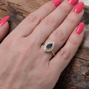 Black Diamond Engagement Ring, Gatsby Ring, Vintage Style Engagement Ring, Black Diamond Jewelry, Teardrop Engagement Ring, Art Deco image 4