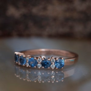 Sapphire wedding band-Blue sapphire engagement ring-Blue sapphire band-Rose Gold Ring-Sapphire ring-Anniversary ring-Matching rings image 3