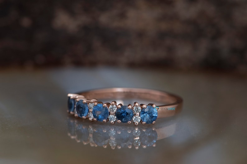 Sapphire wedding band-Blue sapphire engagement ring-Blue sapphire band-Rose Gold Ring-Sapphire ring-Anniversary ring-Matching rings image 3