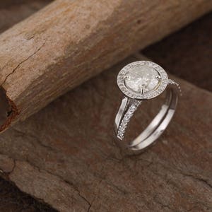 Bridal set rings white gold-1.60 carat wedding set-Halo diamond engagement wedding sets-14K white Gold-Promise ring-diamond engagement ring image 3