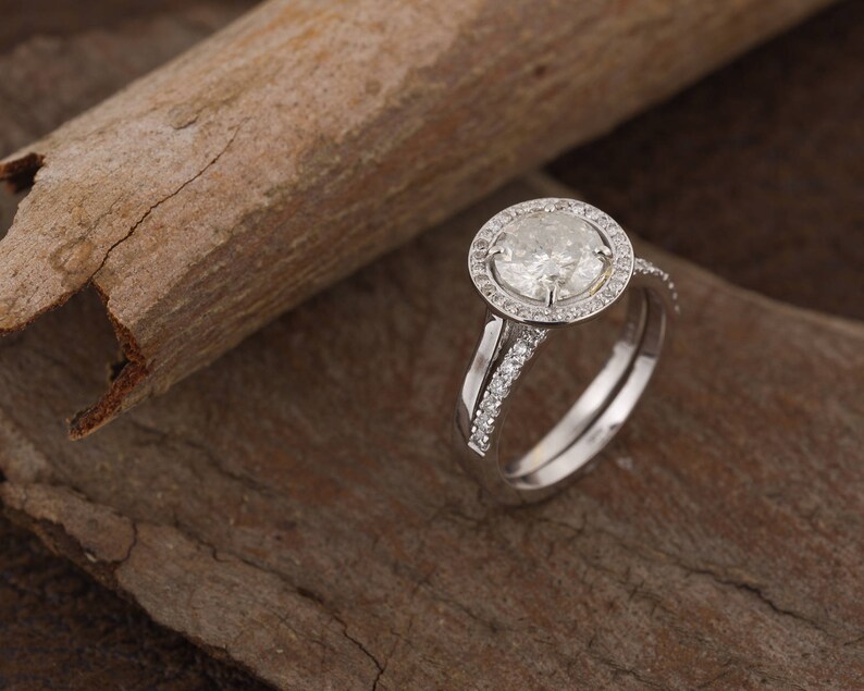 Bridal set rings white gold-1.60 carat wedding set-Halo diamond engagement wedding sets-14K white Gold-Promise ring-diamond engagement ring image 3