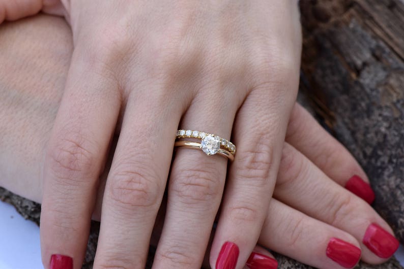 Bridal set rings yellow gold-Diamond wedding set 1.50 carat-Cluster wedding ring set-Promise ring-Art deco wedding ring set-Custom ring image 1