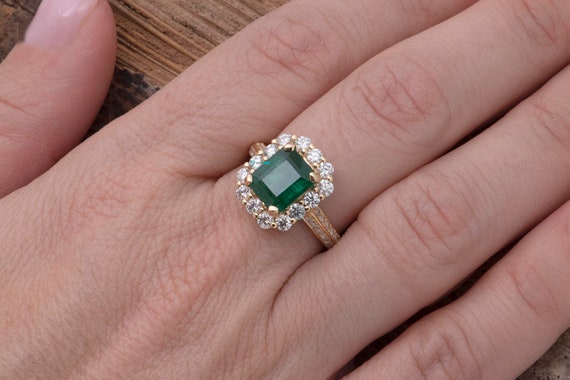 Amazon.com: Emerald ring,rectangular ring,gold rectangle ring,prong ring,gemstone  ring,crystals ring,engagement ring : Handmade Products