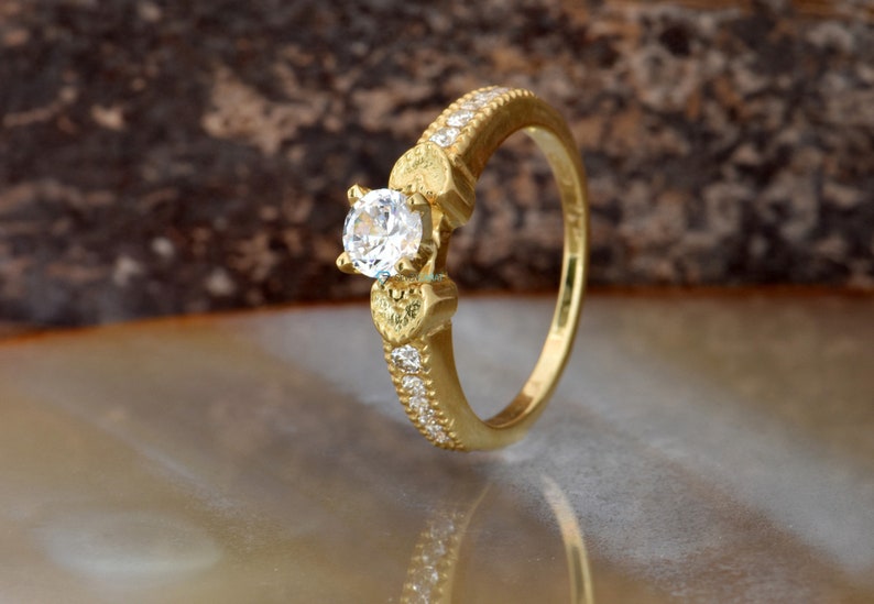 Nachlass Verlobungsring-Art-Deco-Verlobungsring-1/2 Karat Versprechen Ring-Solid Goldring-Brautring-Gold Solitärring-Herz-Diamantring Bild 4