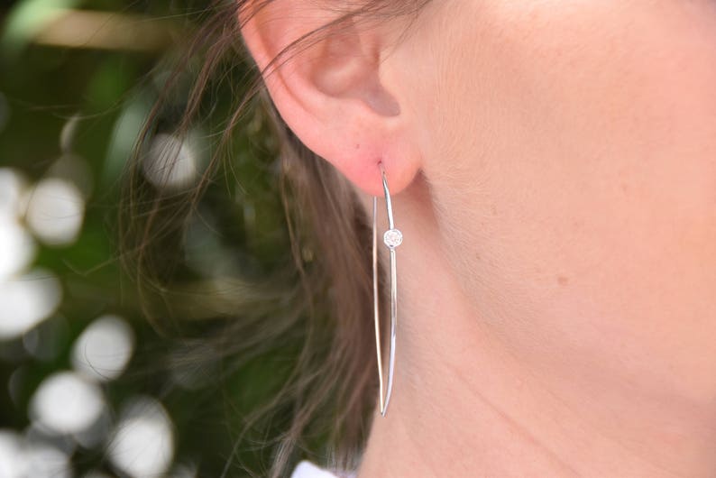 Gift for Women-Art deco earrings-Diamond dangle Earrings-14K white Gold Earrings-Art Design Earrings-Birthday present-Anniversary gift image 1