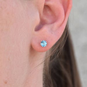 Blue topaz earrings studs 1/2 carat-Blue topaz-Natural blue topaz stud earrings-14 k white gold earnings-Birthday present-Anniversary gift image 3