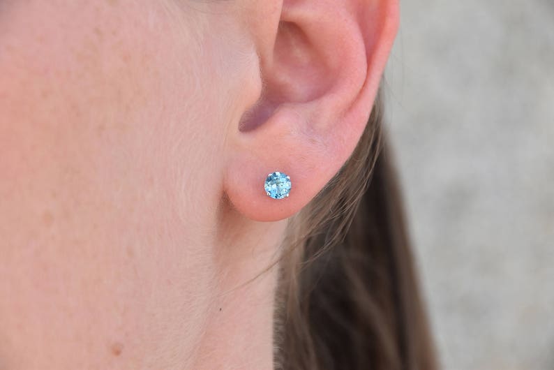 Blue topaz earrings studs 1/2 carat-Blue topaz-Natural blue topaz stud earrings-14 k white gold earnings-Birthday present-Anniversary gift image 3