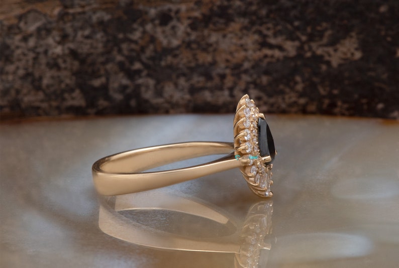 Black Diamond Engagement Ring, Gatsby Ring, Vintage Style Engagement Ring, Black Diamond Jewelry, Teardrop Engagement Ring, Art Deco image 3