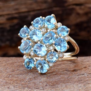 Blue Topaz ring-Gold ring-Anniversary ring-Natural blue topaz-Gold Statement Ring-Blue topaz engagement ring-Art deco ring-Multistone rings image 4
