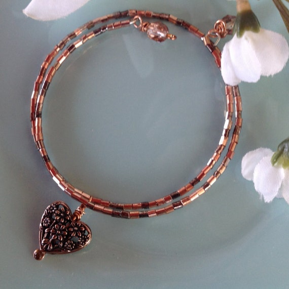 Bangle bracelet copper jewelry heart bracelet valentine | Etsy