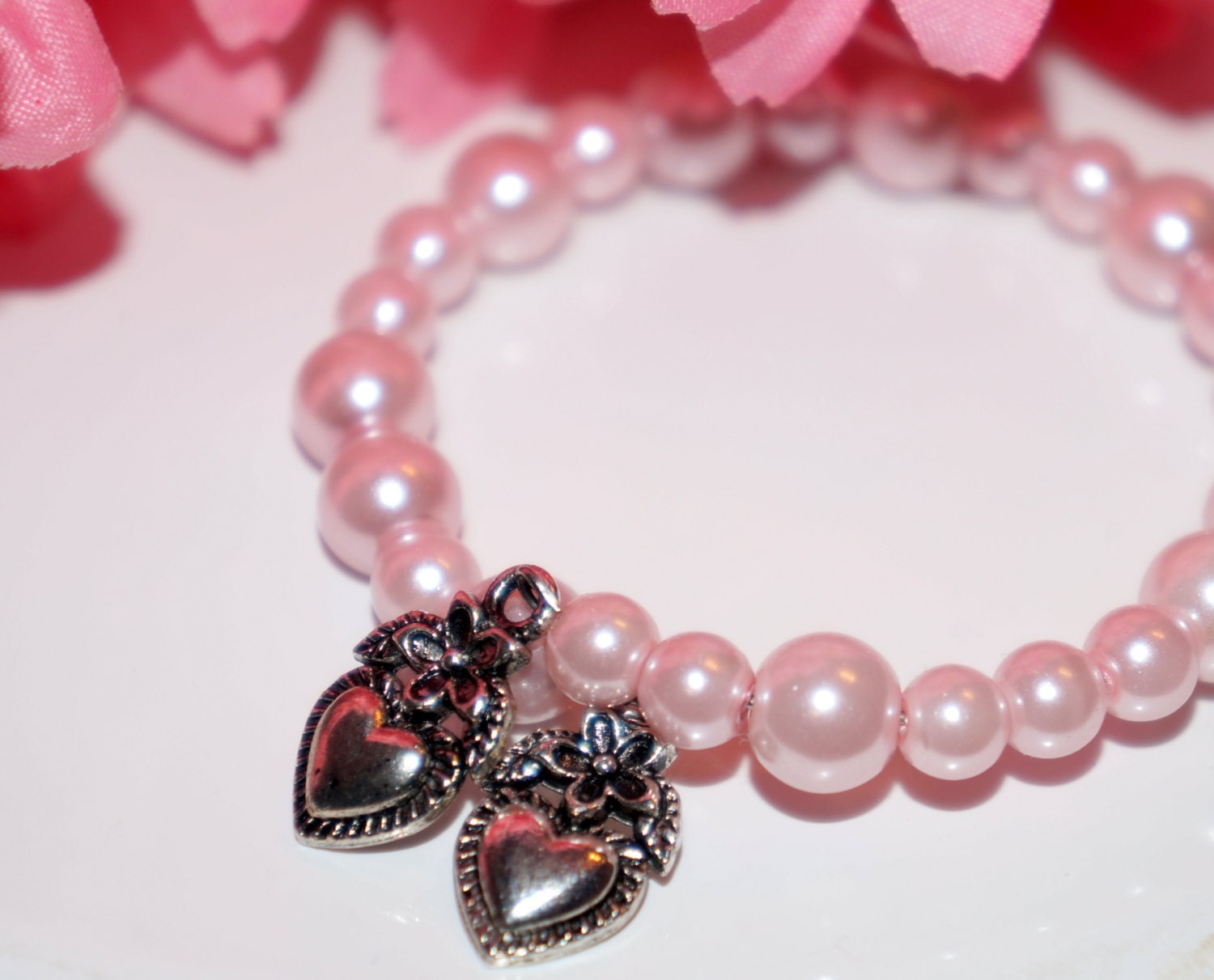 Little girls jewelry childrens jewelry pink pearl bracelet Etsy