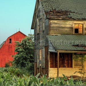 Abandoned Farmhouse with Barn - Barn photography, Barn photo, Rustic Barn, old barn , rustic - Fine Art Photography