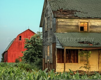 Abandoned Farmhouse with Barn - Barn photography, Barn photo, Rustic Barn, old barn , rustic - Fine Art Photography