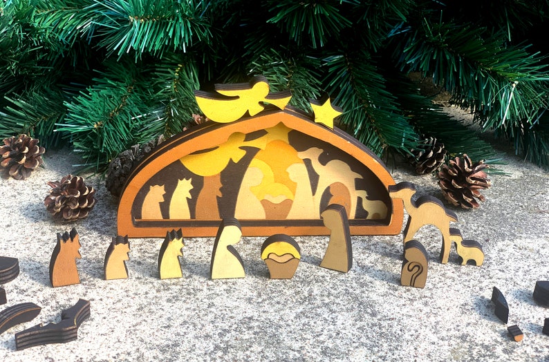 Nativity Set Silhouette Shadow Wood Puzzle Decoration Set Christmas 27 Piece image 3