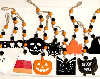 Halloween Herfst slinger - Houten Ornament Garland Boho Kwastje Kwasten Rustieke Lot 10 Bundel