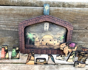 Nativity Set Wood Puzzle Decoration Set Folk Art Christmas 13 Piece