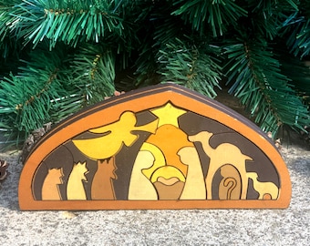 Nativity Set Silhouette Shadow Wood Puzzle Decoration Set Christmas 27 Piece