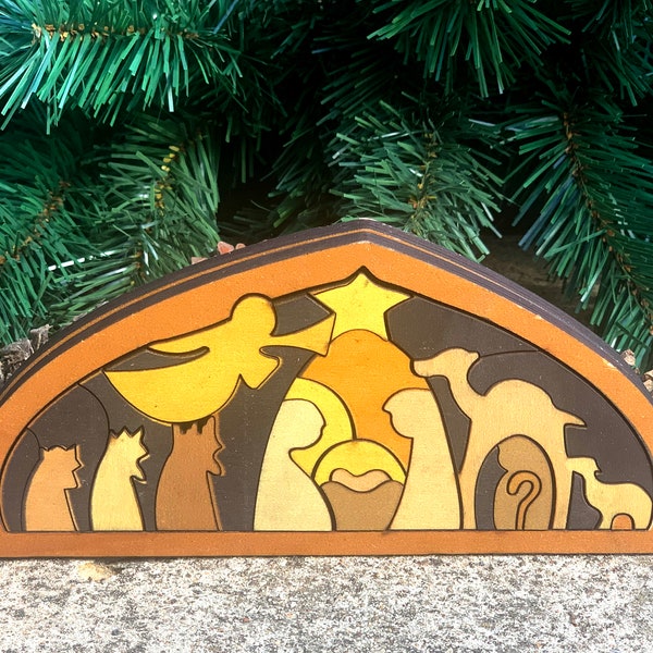 Krippenset Silhouette Schattenholz Puzzle Dekoration Set Weihnachten 27 Stück