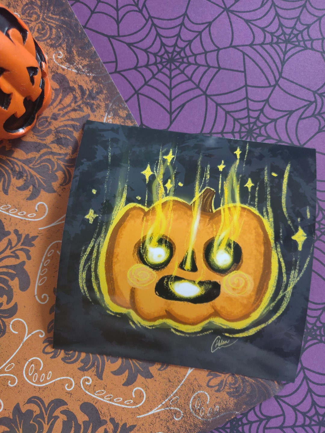 Pumpkin 4x4" Mini Art Print | Spooky Art | Halloween Art - Etsy