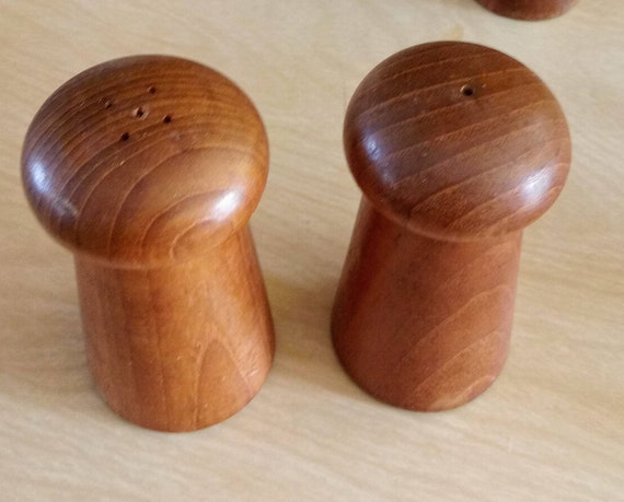 Mid Century Modern Teak Wood Mushroom Salt and Pepper Shakers