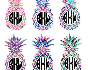 Lilly Pulitzer Inspired Pineapple Decal - Yeti Decal - Monogram Decal - Laptop Decal