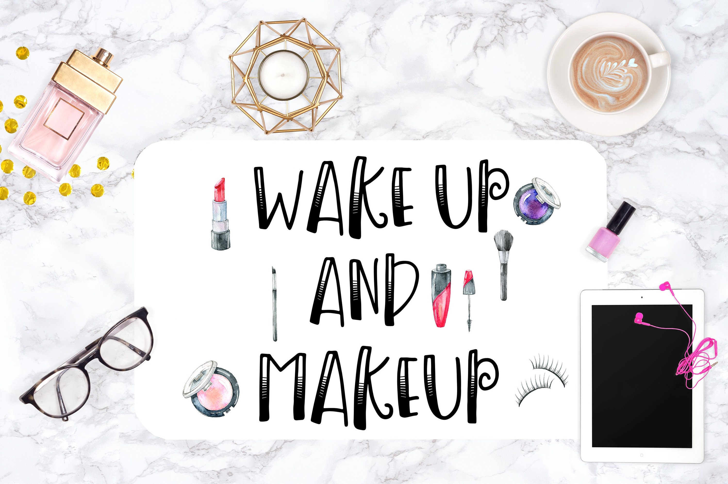 Desk Mat Wake Up And Make Up Makeup Desk Decor Beauty Etsy