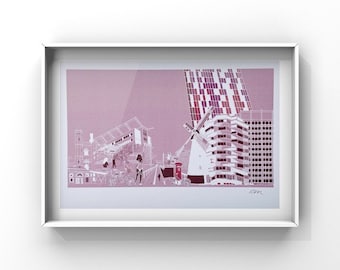 Croydon Landmarks Print - Pink A4 Art Print